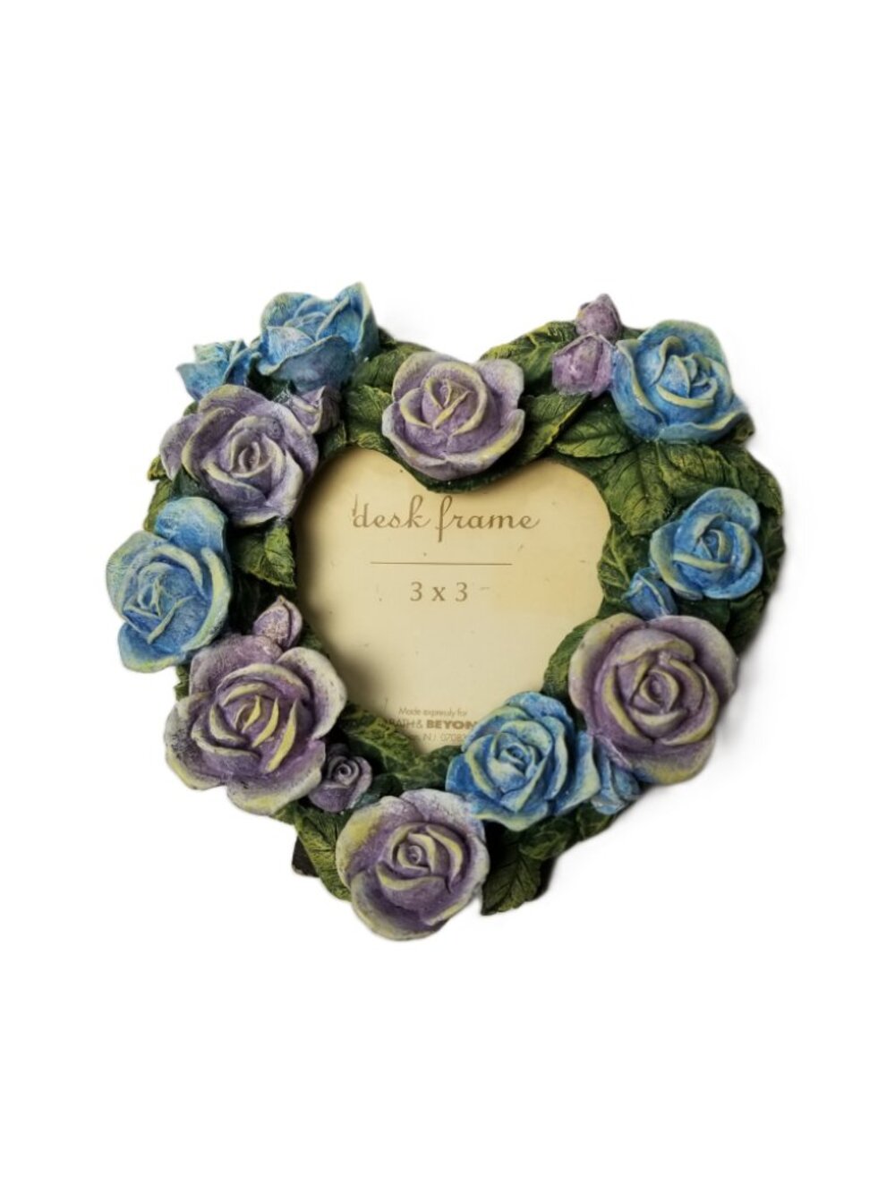 Heart Picture Frame Floral Roses Blue Purple 3x3 Photo Cottage Romantic Decor